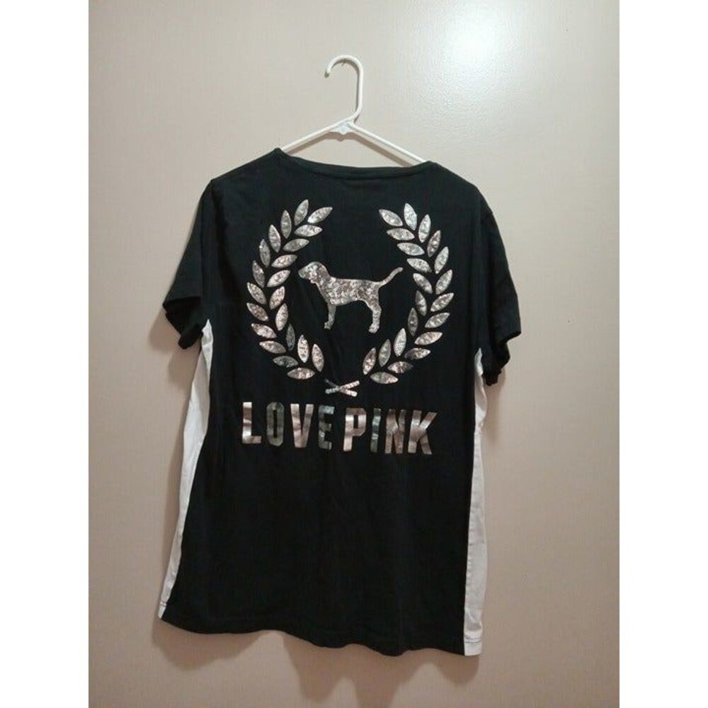 VS PINK, Black and White Dog T-Shirt Size L